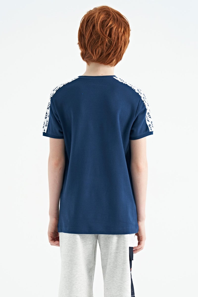 Tommy Life Indigo Shoulder Print Detailed Standard Pattern O Neck Boy T-Shirt - 11121 - Image 3