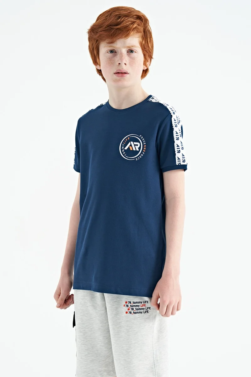 Tommy Life Indigo Shoulder Print Detailed Standard Pattern O Neck Boy T-Shirt - 11121