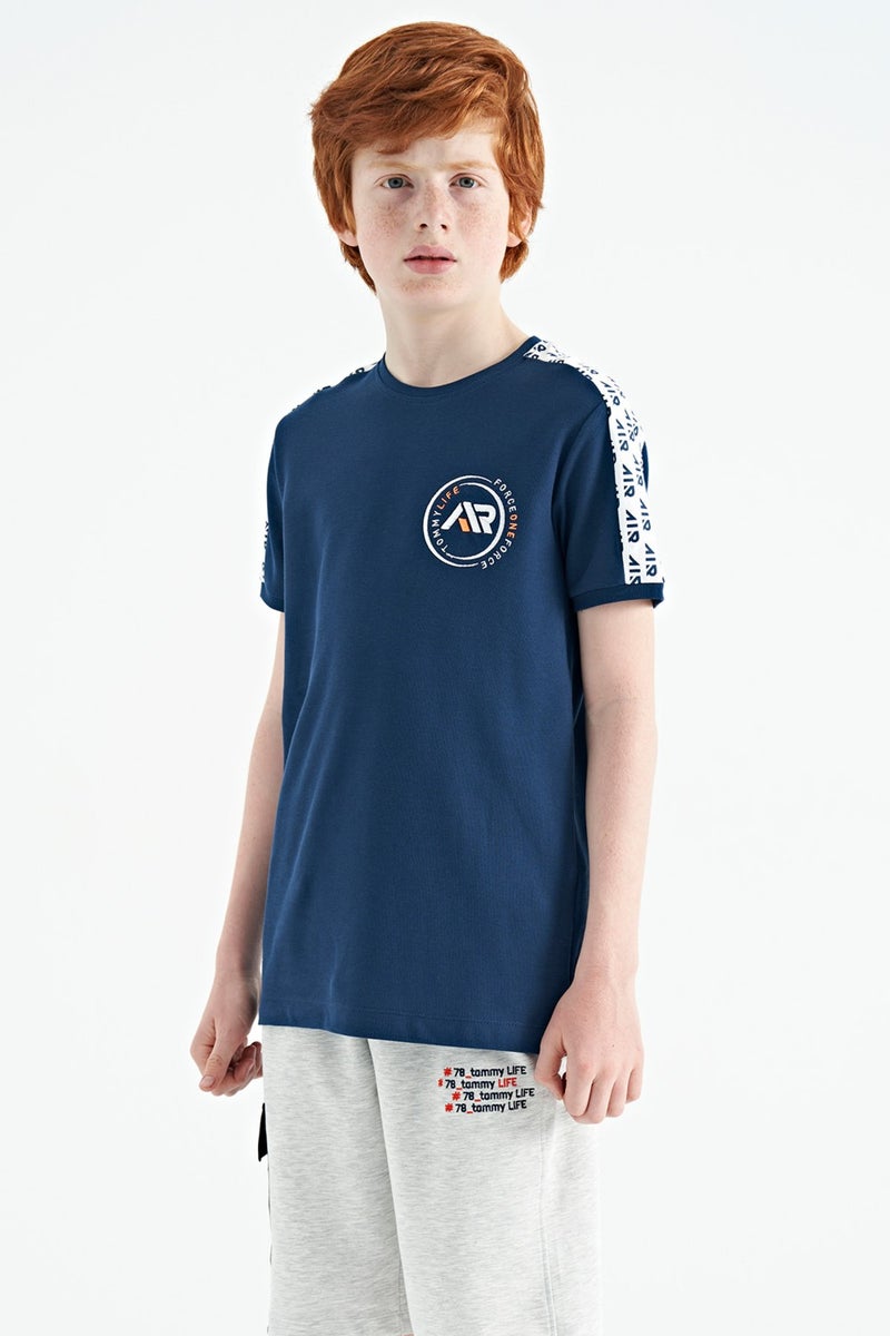 Tommy Life Indigo Shoulder Print Detailed Standard Pattern O Neck Boy T-Shirt - 11121 - Image 1