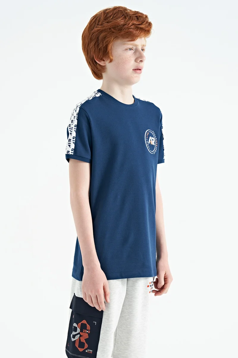Tommy Life Indigo Shoulder Print Detailed Standard Pattern O Neck Boy T-Shirt - 11121