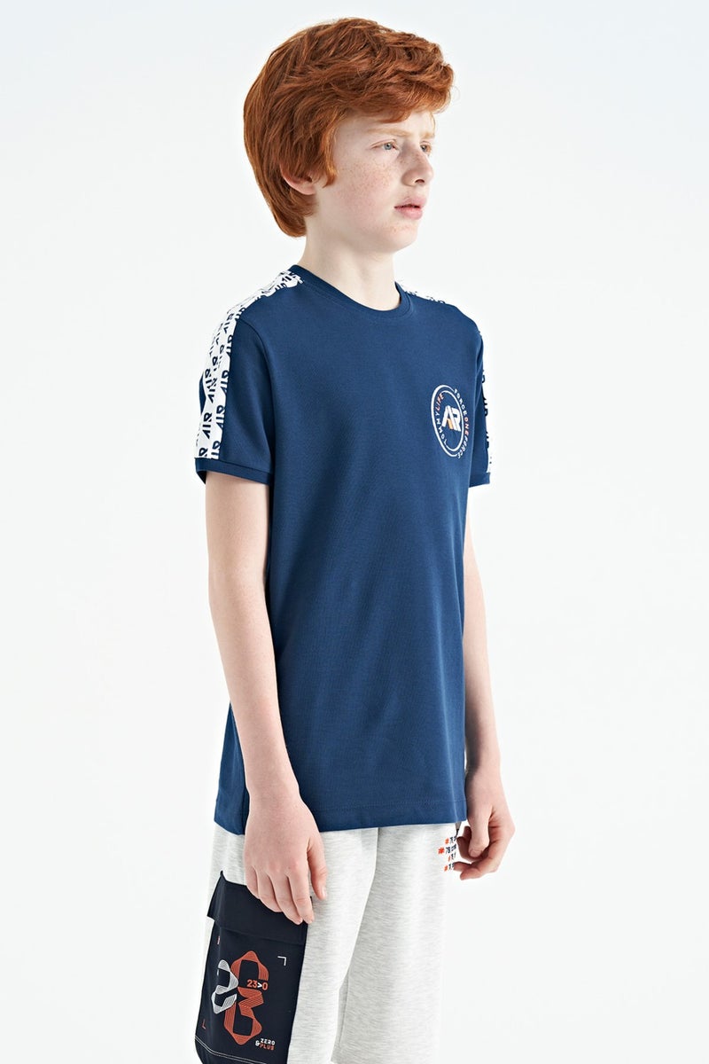 Tommy Life Indigo Shoulder Print Detailed Standard Pattern O Neck Boy T-Shirt - 11121 - Image 2
