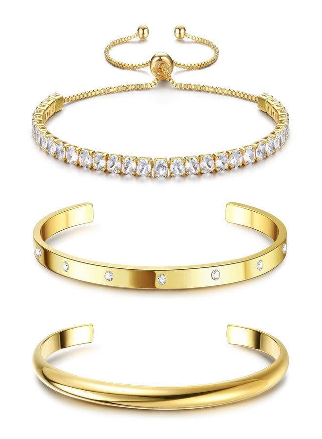 Fansilver 3PCS Gold Bracelets Set - 14K Gold Plated Link, Cuff, Bead Ball, Twisted Chunky Bangle Stackable Bracelets - Image 1