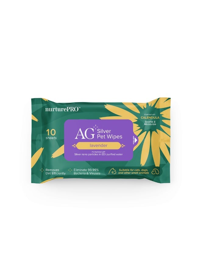NurturePro AG+ Silver Pet Wet Wipes Lavender 10 Sheets