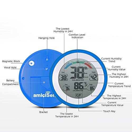 amiciSense Digital Weather Station, Thermometer Hygrometer for Indoor Temperature and Humidity Monitoring with Touch Display and 2xAAA Battery - Image 5