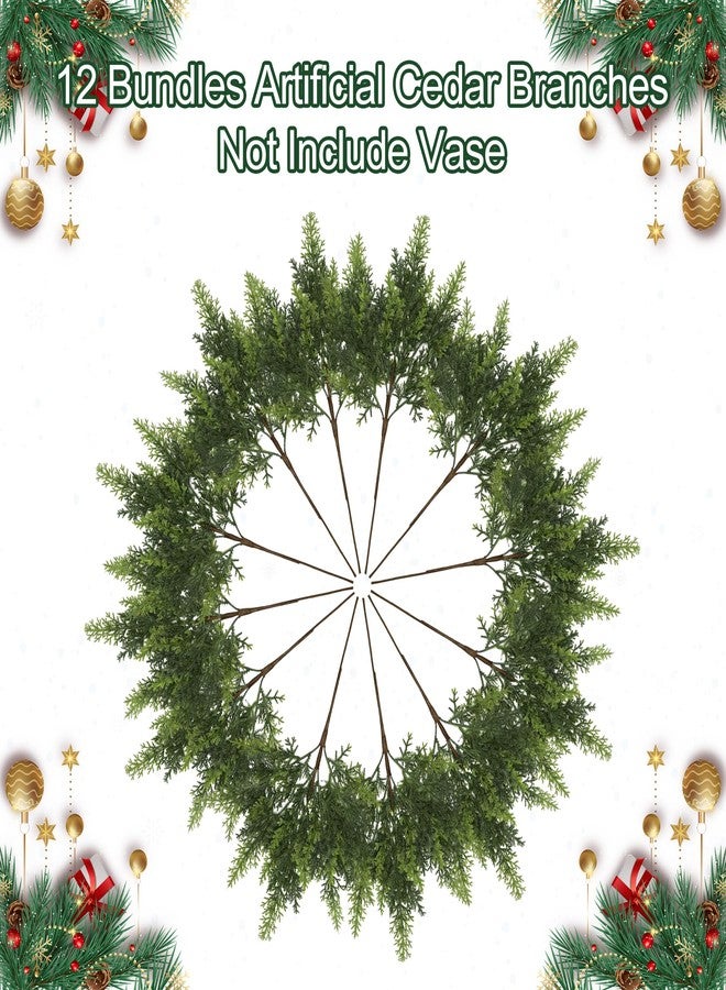 GlimLit 12Pcs 18" Real Touch Christmas Cedar Branches Artificial Realistic Christmas Greenery Pine Branches Faux Greenery Plants Stem for Vase DIY Crafts Garland Wreath Indoor Outdoor Home Decor - Image 2