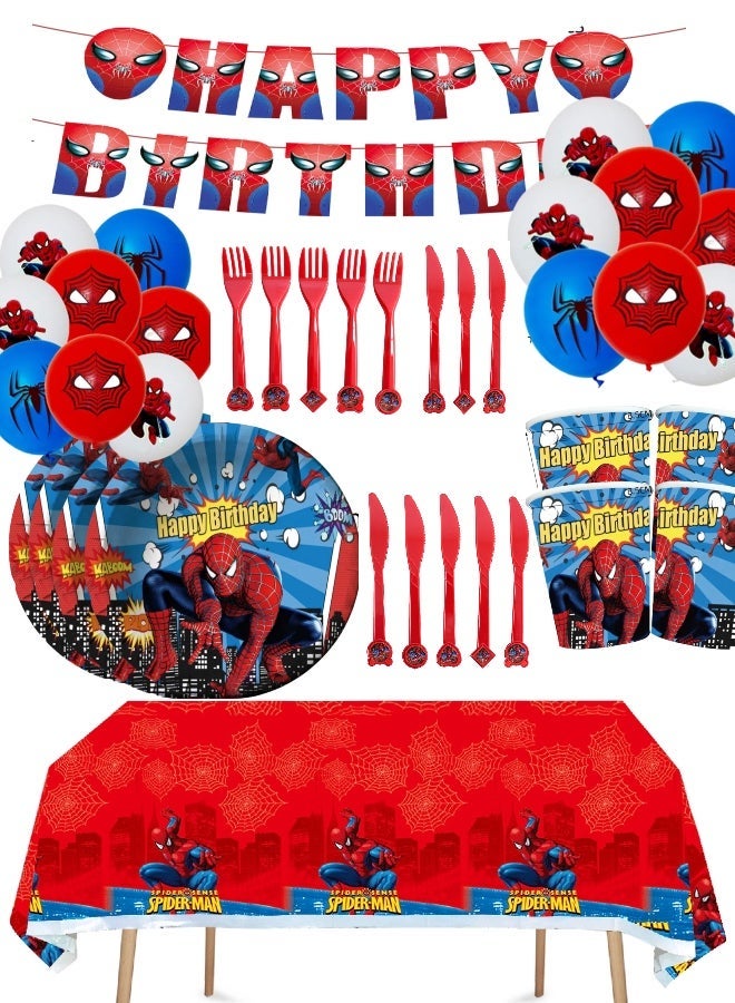 Spiderman Themed Party Supplies Set With Tableware for Kids Birthday Celebrations - Image 1