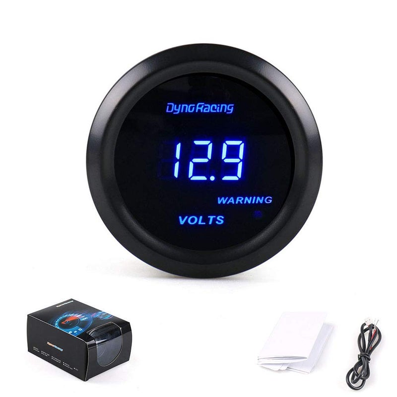 عداد فولت دينو ريسينغ 2" 52 مم رقمي LED 8-18 فولت مقياس وجه أسود LED أزرق لسيارات قطع غيار آلية