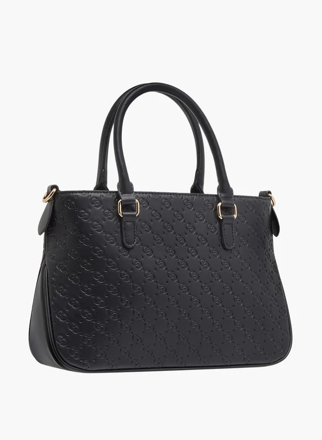 Celeste Women Monogram Embossed Tote Bag with Zip Closure and Detachable Strap