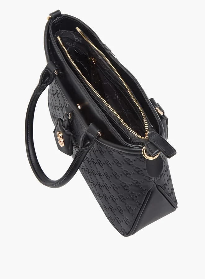 Celeste Women Monogram Embossed Tote Bag with Zip Closure and Detachable Strap