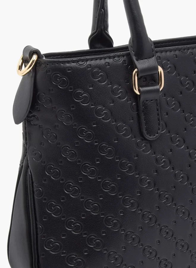 Celeste Women Monogram Embossed Tote Bag with Zip Closure and Detachable Strap