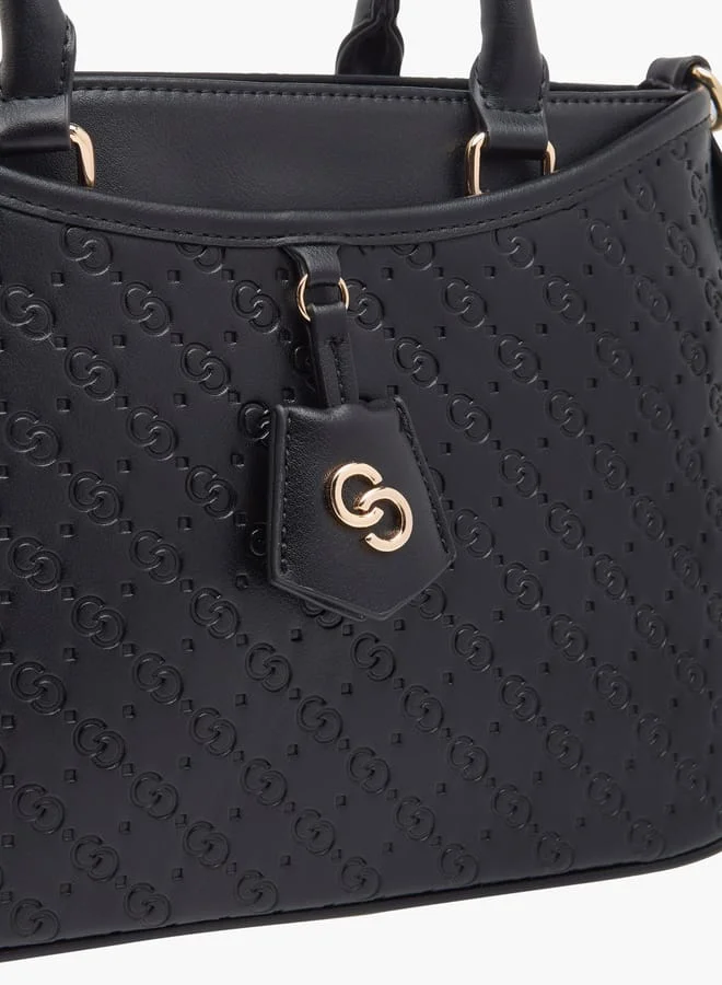 Celeste Women Monogram Embossed Tote Bag with Zip Closure and Detachable Strap