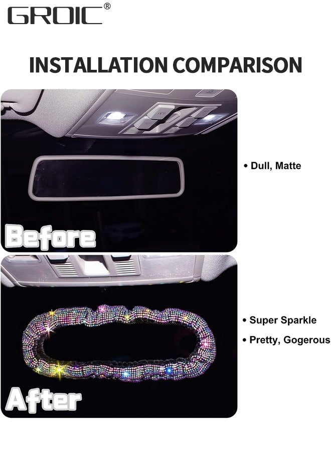 GROIC Bling Bling Car Rearview Mirror Accessories Rhinestones Car Rear View Mirror Cover Elastic Plush Car Mirror Accessories Bling Car Accessories Car Decor for Women Colorful  - Image 4