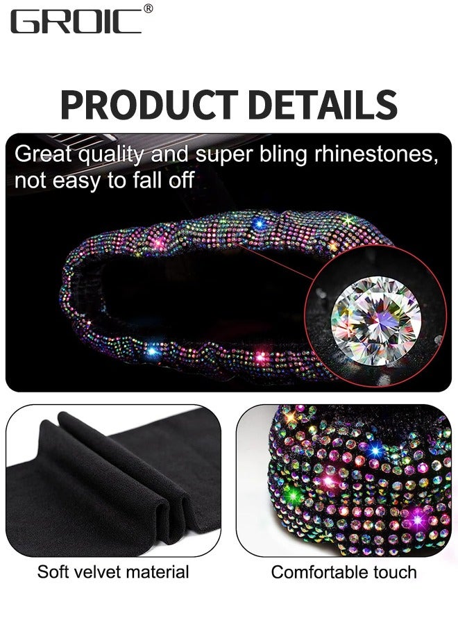 GROIC Bling Bling Car Rearview Mirror Accessories Rhinestones Car Rear View Mirror Cover Elastic Plush Car Mirror Accessories Bling Car Accessories Car Decor for Women Colorful  - Image 5