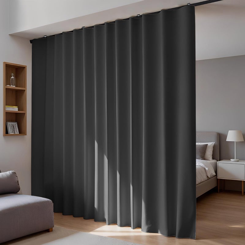 Doeiez Room Divider Blackout Curtains Flexible Sliding Tracks Sets Ceiling Mounted Rod Window Curtain Privacy Separation for Bedroom Living Rooms,1 Panel Black Drape and Black Track Set-W108xH84 in - Image 1