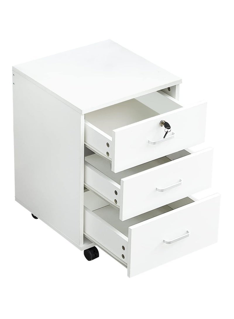 ليدين خزانة ملفات بثلاثة أدراج قابلة للقفل ومزودة بعجلات من الخشب الصناعي الأبيض (ثلاثة أدراج) - Image 2
