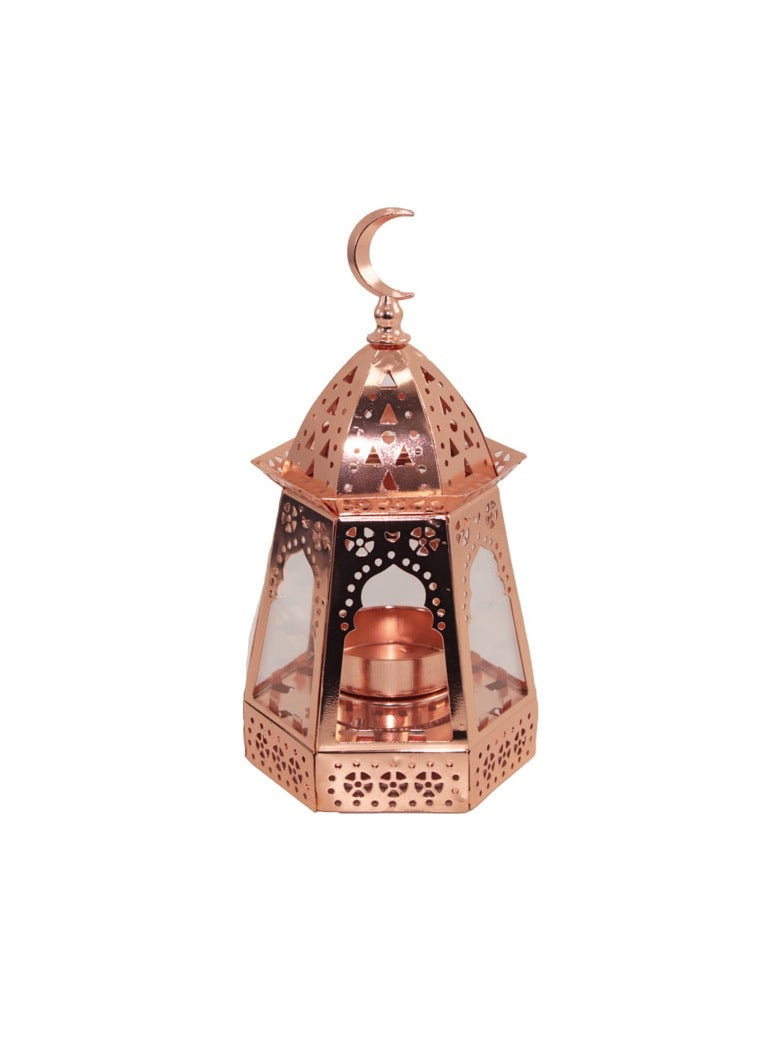 PARTY FUN Rose Golden Elegance Metal Lantern 8.2x16cm of Timeless Charm  - Image 1