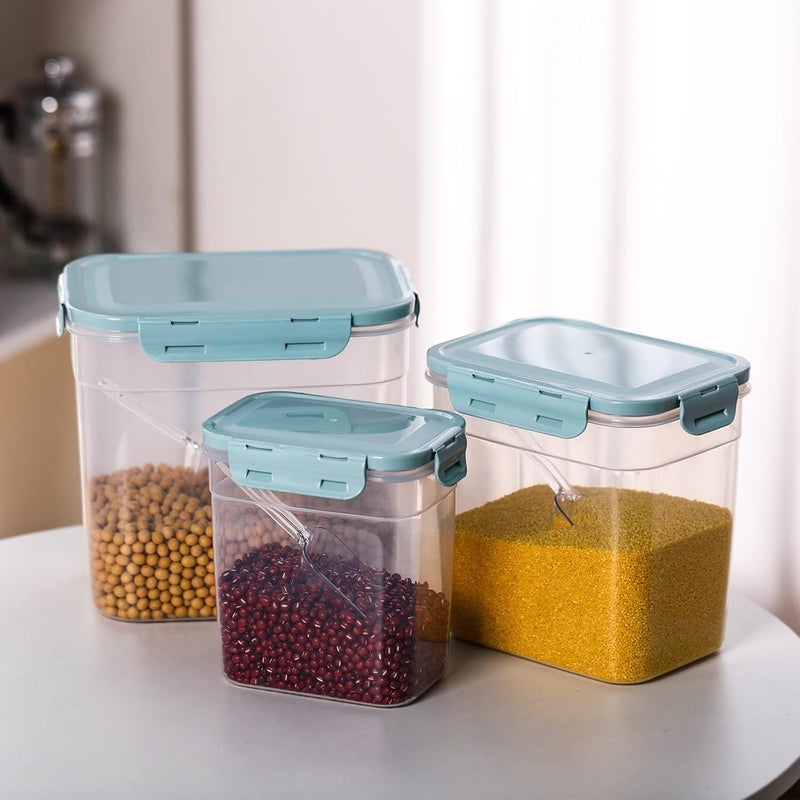 Patelai 6 Pcs Dog and Cat Food Storage Containers with Scoops Set Plastic Pet Food Storage Containers Stackable Airtight Dry Food Containers for Kitchen 1.27 Qt, 2.4 Qt, 4 Qt(Blue) - Image 3