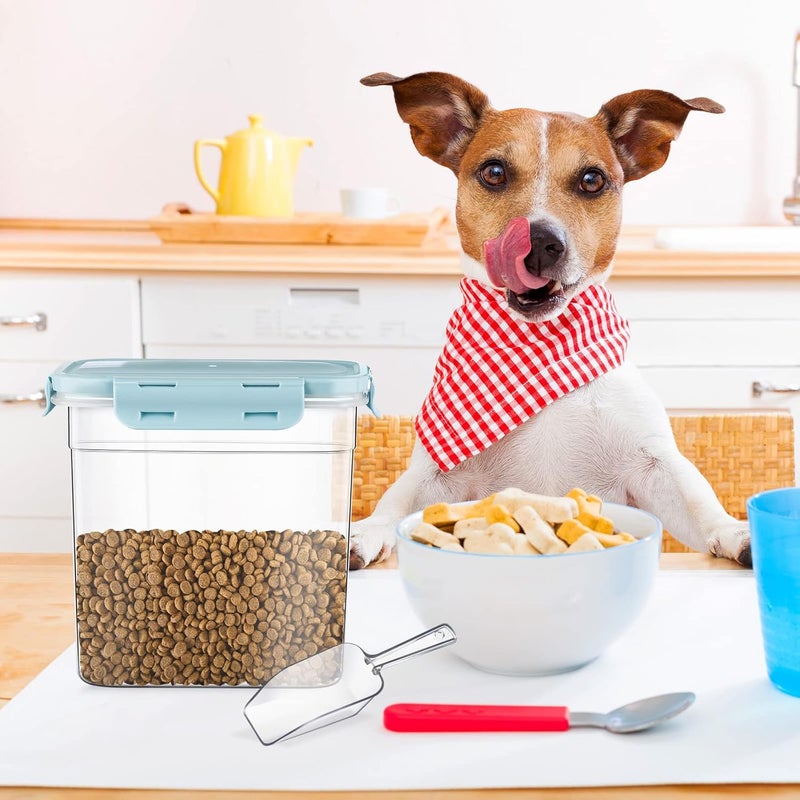 Patelai 6 Pcs Dog and Cat Food Storage Containers with Scoops Set Plastic Pet Food Storage Containers Stackable Airtight Dry Food Containers for Kitchen 1.27 Qt, 2.4 Qt, 4 Qt(Blue) - Image 4