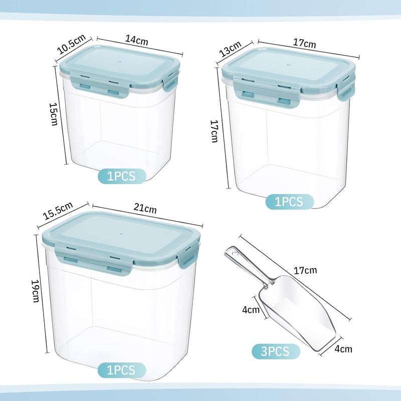 Patelai 6 Pcs Dog and Cat Food Storage Containers with Scoops Set Plastic Pet Food Storage Containers Stackable Airtight Dry Food Containers for Kitchen 1.27 Qt, 2.4 Qt, 4 Qt(Blue) - Image 2