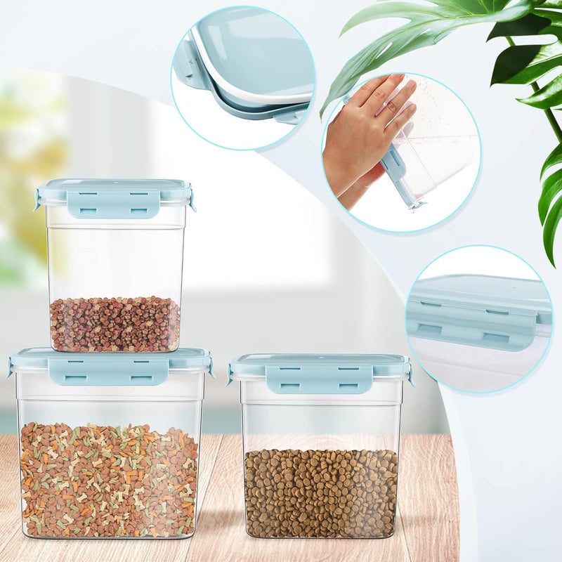 Patelai 6 Pcs Dog and Cat Food Storage Containers with Scoops Set Plastic Pet Food Storage Containers Stackable Airtight Dry Food Containers for Kitchen 1.27 Qt, 2.4 Qt, 4 Qt(Blue) - Image 5