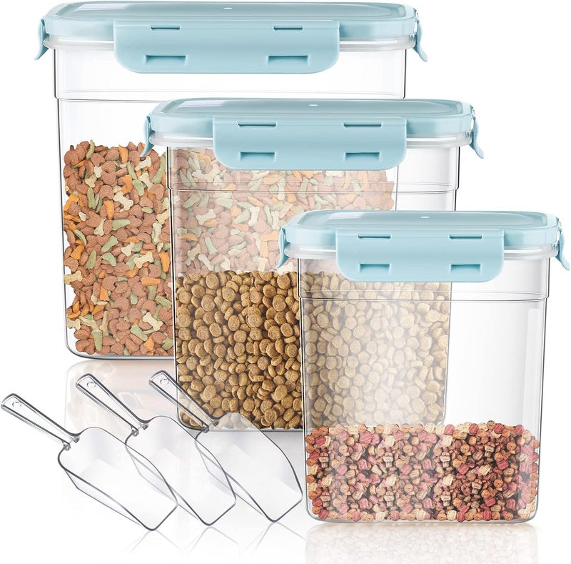 Patelai 6 Pcs Dog and Cat Food Storage Containers with Scoops Set Plastic Pet Food Storage Containers Stackable Airtight Dry Food Containers for Kitchen 1.27 Qt, 2.4 Qt, 4 Qt(Blue) - Image 1