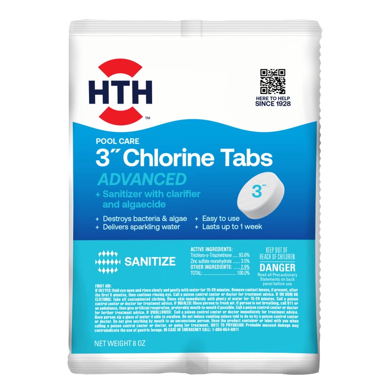 HTH 42051 Swimming Pool Care 3" Chlorine Tabs Advanced, Swimming Pool Chlorinating Sanitizer, 8oz - Image 1