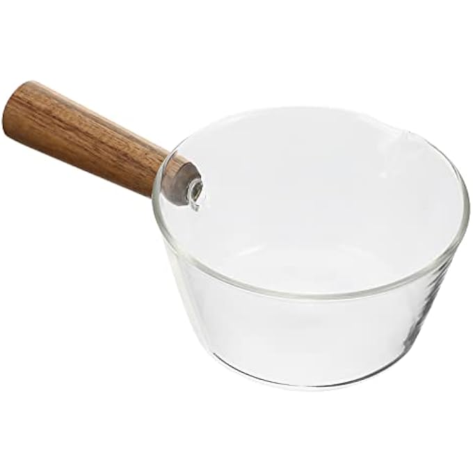 توي اند اونا قدر زجاجي غير لاصق للمعكرونة سعة 650 مل، قدر حليب صغير، قدر زجاجي للموقد، سخان زبدة بمقبض خشبي لحساء المعكرونة والحليب وطعام الأطفال - Image 1