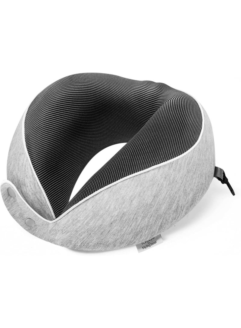 SYOSI Travel Pillow, Memory Foam Airplane Pillow, Ergonomic Neck Support Cushion with Breathable Cover, Travel Head Rest for Long Flights, Car Rides, Office Naps, and Commuting, Machine Washable (Grey) - Image 1