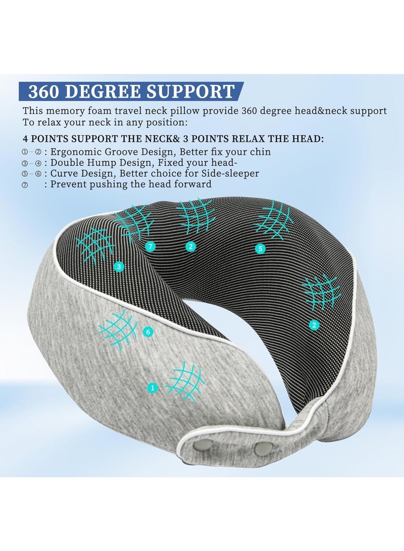 SYOSI Travel Pillow, Memory Foam Airplane Pillow, Ergonomic Neck Support Cushion with Breathable Cover, Travel Head Rest for Long Flights, Car Rides, Office Naps, and Commuting, Machine Washable (Grey) - Image 2