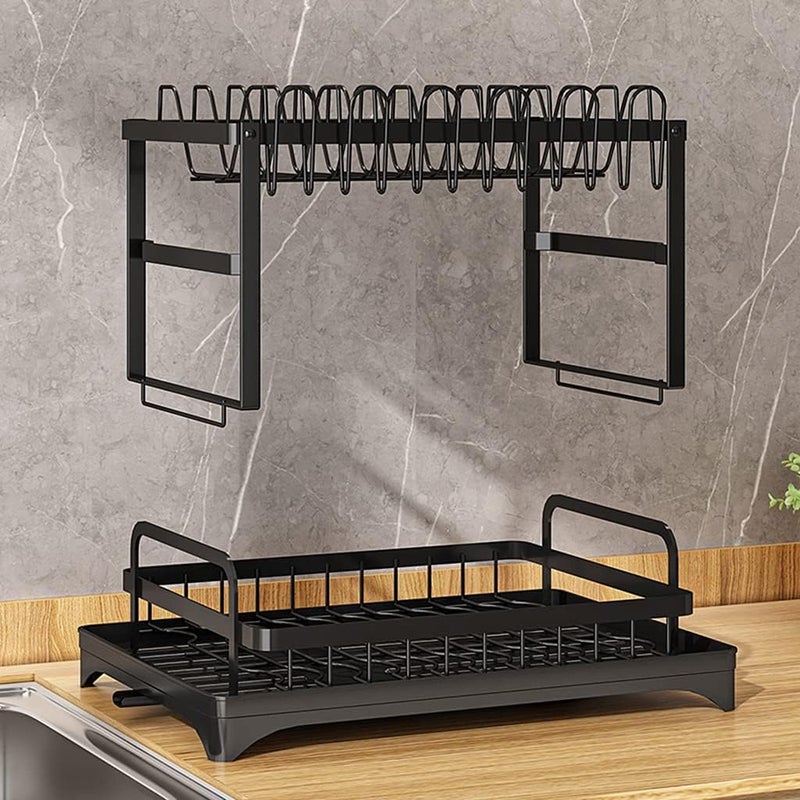 Moonmen Dish Drying Stand with Drainer, 2-Tier Large Kitchen Counter Dish Rack with Detachable Cutting Board Holder Utensil Holder and Cup Holder Baking Paint Process Coatings Dish Drainer (White) - Image 4