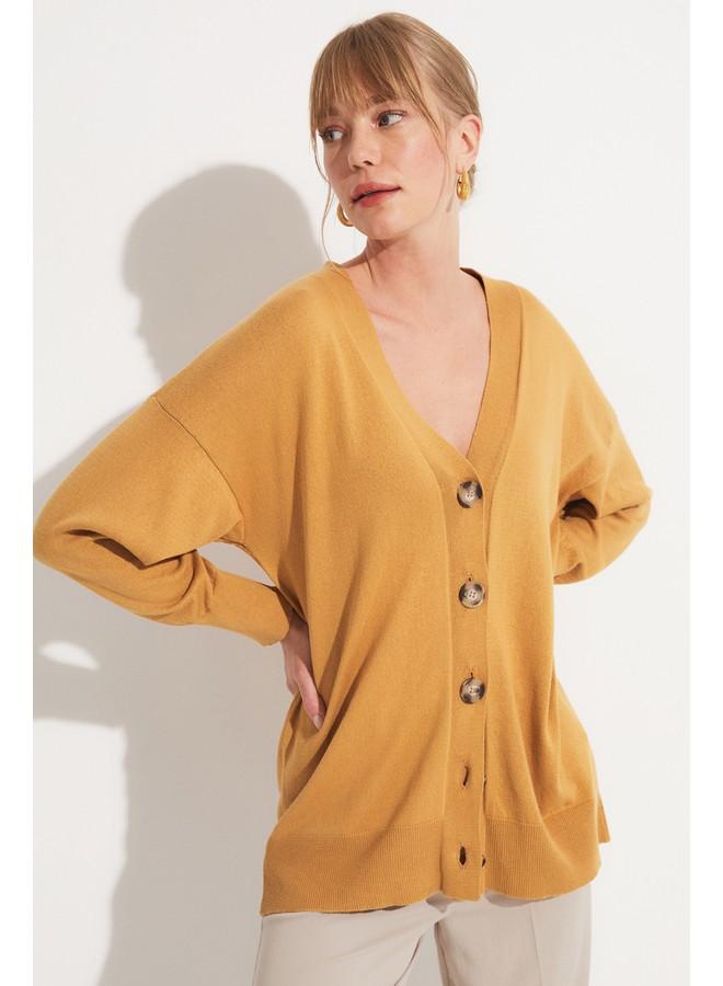 June Bone Buttoned Cardigan Tan - Image 3