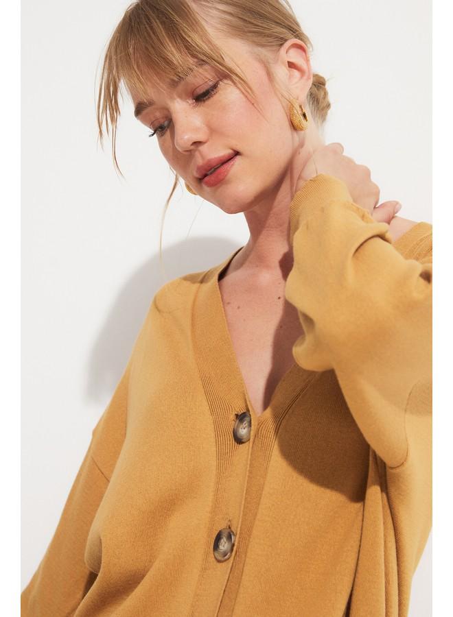 June Bone Buttoned Cardigan Tan - Image 1
