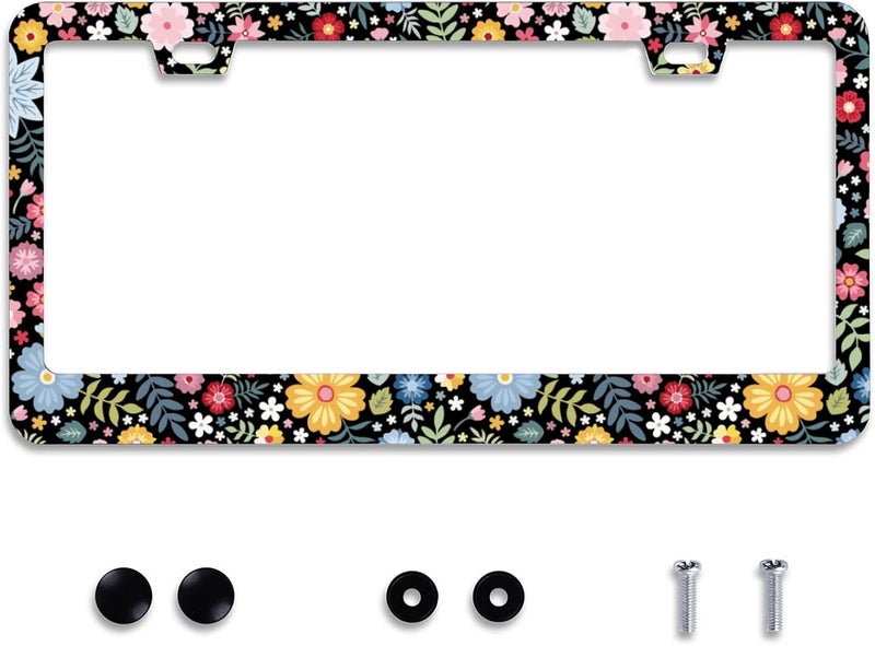 Omw2fyb Personalized Colorful Floral License Plate Frame - Universal Aluminum Car Accessory - Image 1