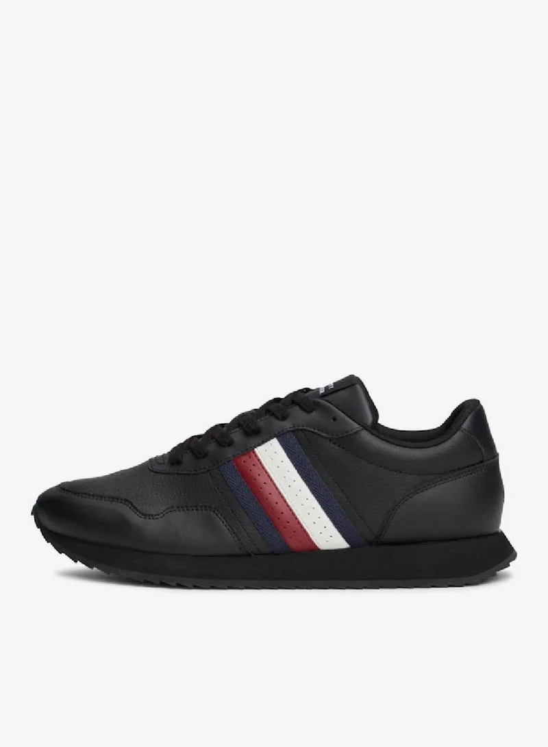 Tommy Hilfiger Black Signature Tape Lace-Up Runner Sneakers for Men | Best Price UAE
