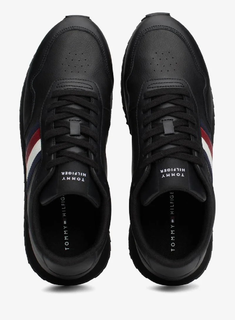 Tommy Hilfiger Black Signature Tape Lace-Up Runner Sneakers for Men | Best Price UAE