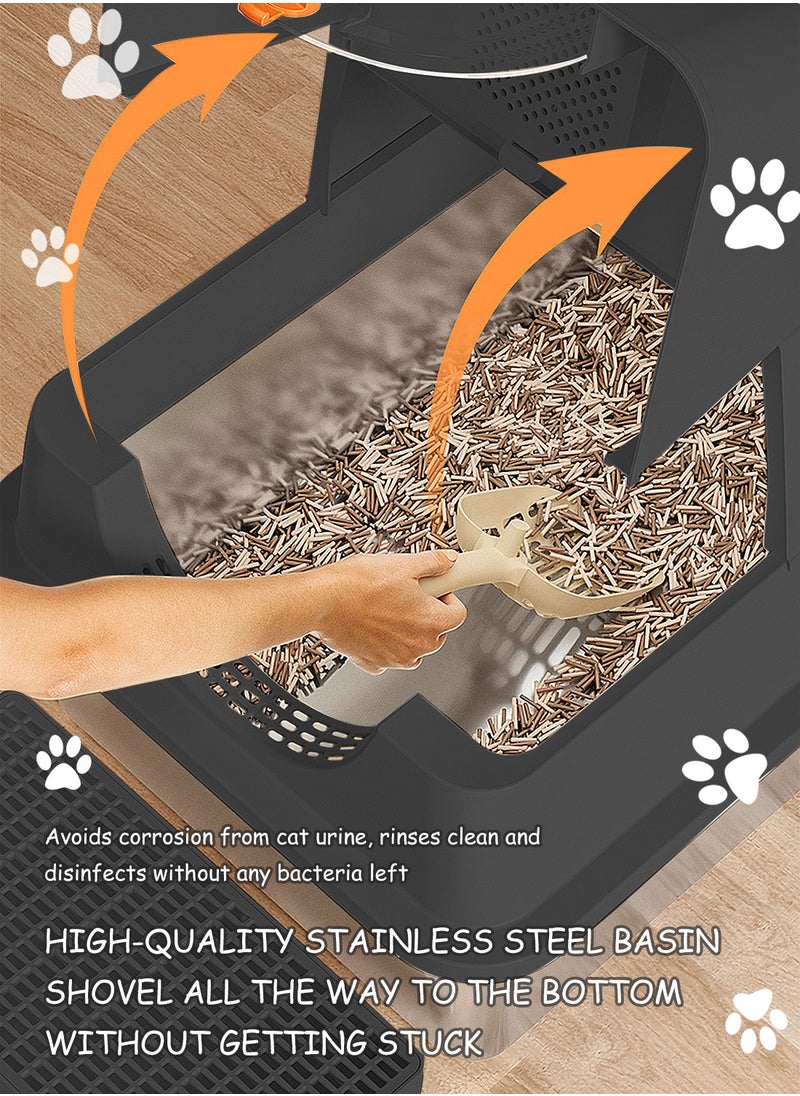Kidle Stainless Steel Litter Box with Lid Metal Cat Litter Box with Litter Scoop Extra Large Cat Box High Sides  - Image 3