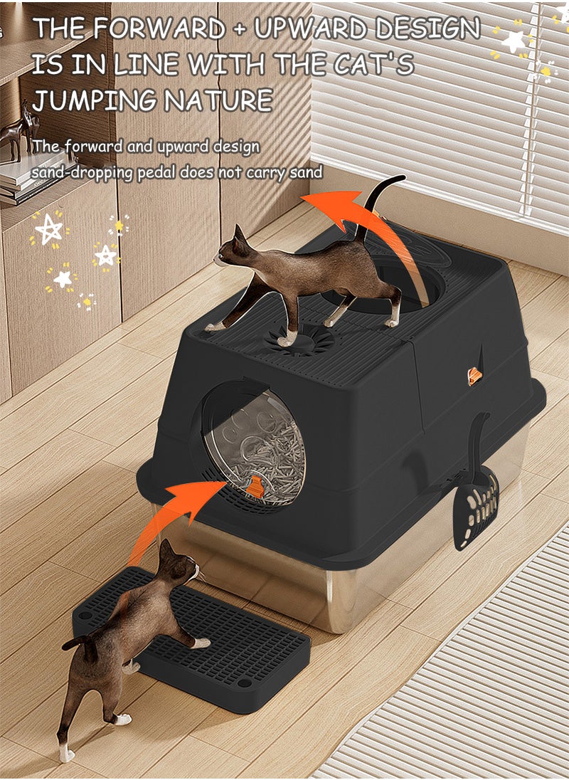 Kidle Stainless Steel Litter Box with Lid Metal Cat Litter Box with Litter Scoop Extra Large Cat Box High Sides  - Image 4
