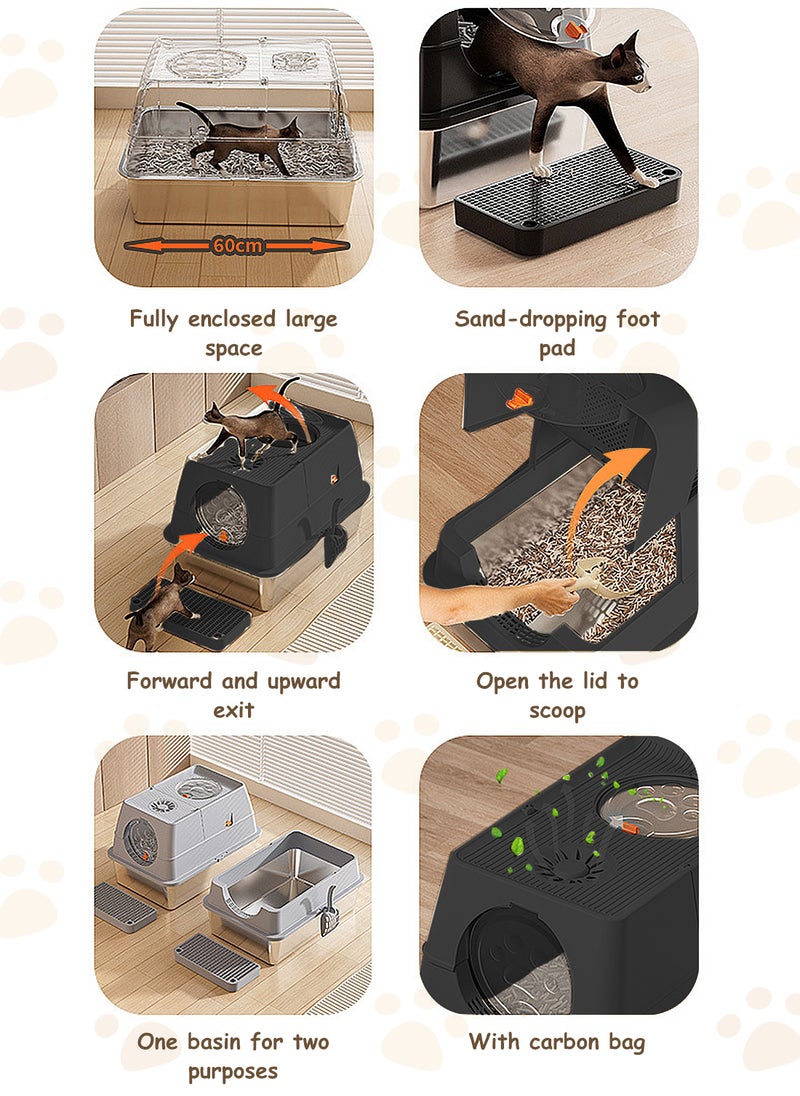 Kidle Stainless Steel Litter Box with Lid Metal Cat Litter Box with Litter Scoop Extra Large Cat Box High Sides  - Image 2