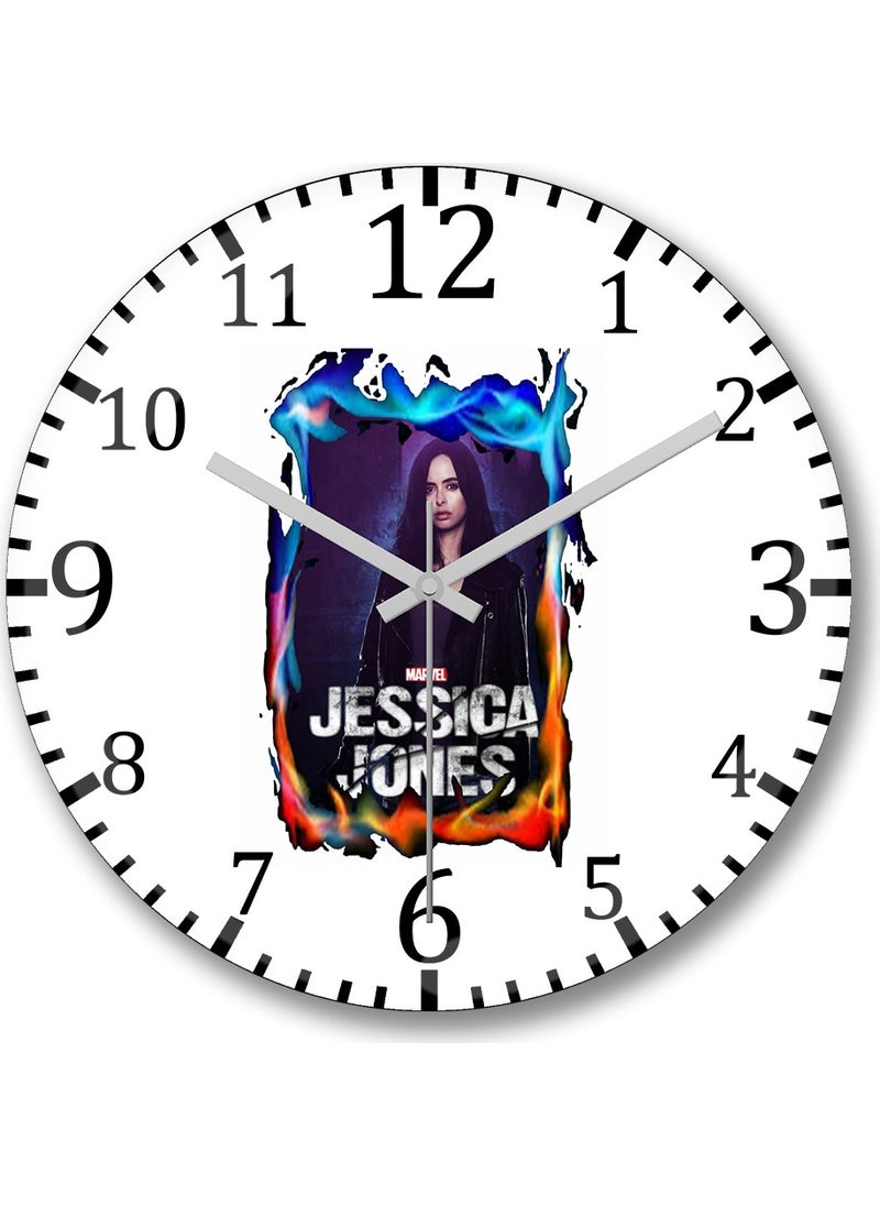 Baskı Dükkanı Print Shop Marvel Jessica Jones Wall Clock Curved Real Glass  - Image 1