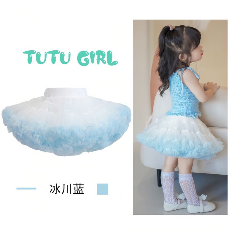Girls Spring and Summer Internet Celebrant Tone Tutu Skirt Childrens Skirt Babys Tug Skirt Tutu Skirt Glacier Blue (2.0 Gabon Edition) 