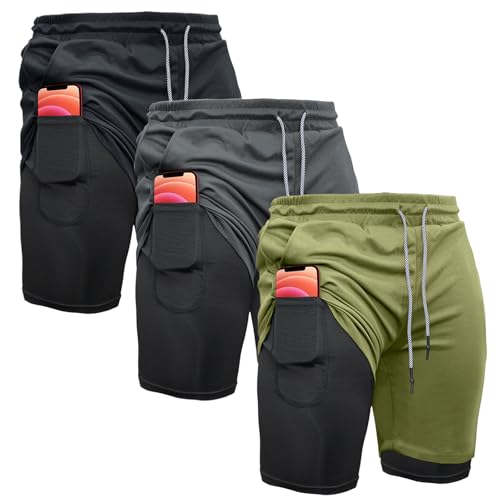 OEBLD Gym Shorts Men for Running, Training, Mens Athletic Workout Shorts with Compression Mesh Liner, Quick Dry, Lightweight, Phone Pocket, Towel Loop, 7inch - Image 1