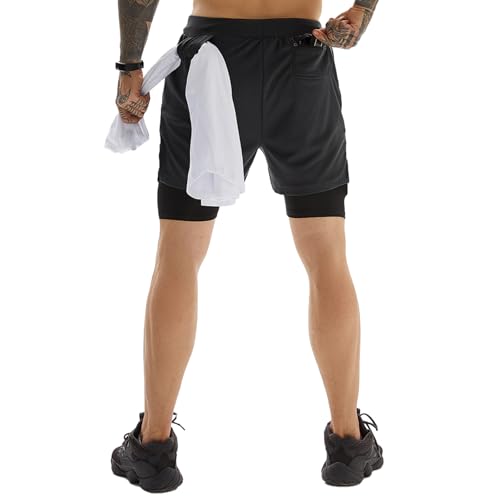 OEBLD Gym Shorts Men for Running, Training, Mens Athletic Workout Shorts with Compression Mesh Liner, Quick Dry, Lightweight, Phone Pocket, Towel Loop, 7inch - Image 2