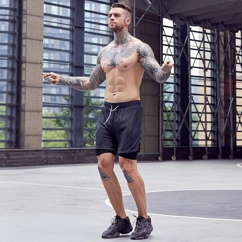 OEBLD Gym Shorts Men for Running, Training, Mens Athletic Workout Shorts with Compression Mesh Liner, Quick Dry, Lightweight, Phone Pocket, Towel Loop, 7inch - Image 3