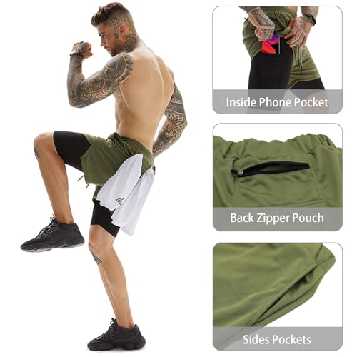 OEBLD Gym Shorts Men for Running, Training, Mens Athletic Workout Shorts with Compression Mesh Liner, Quick Dry, Lightweight, Phone Pocket, Towel Loop, 7inch - Image 5