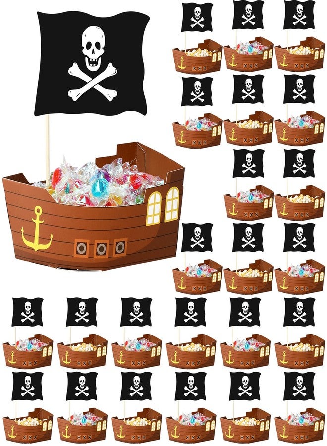 Jingmore 24 Pcs Theme Party Decorations Set Disposable Paper Food Serving Tray Boats Tray with Bamboo Sticks for Concession Food Carnivals Tropical Aloha Gasparill Pirate Party Supplies(Pirate) - Image 1