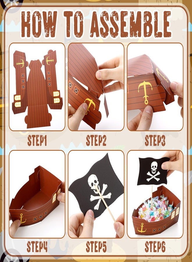 Jingmore 24 Pcs Theme Party Decorations Set Disposable Paper Food Serving Tray Boats Tray with Bamboo Sticks for Concession Food Carnivals Tropical Aloha Gasparill Pirate Party Supplies(Pirate) - Image 4