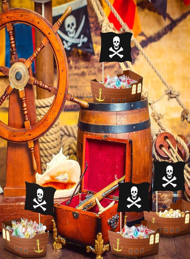 Jingmore 24 Pcs Theme Party Decorations Set Disposable Paper Food Serving Tray Boats Tray with Bamboo Sticks for Concession Food Carnivals Tropical Aloha Gasparill Pirate Party Supplies(Pirate) - Image 5