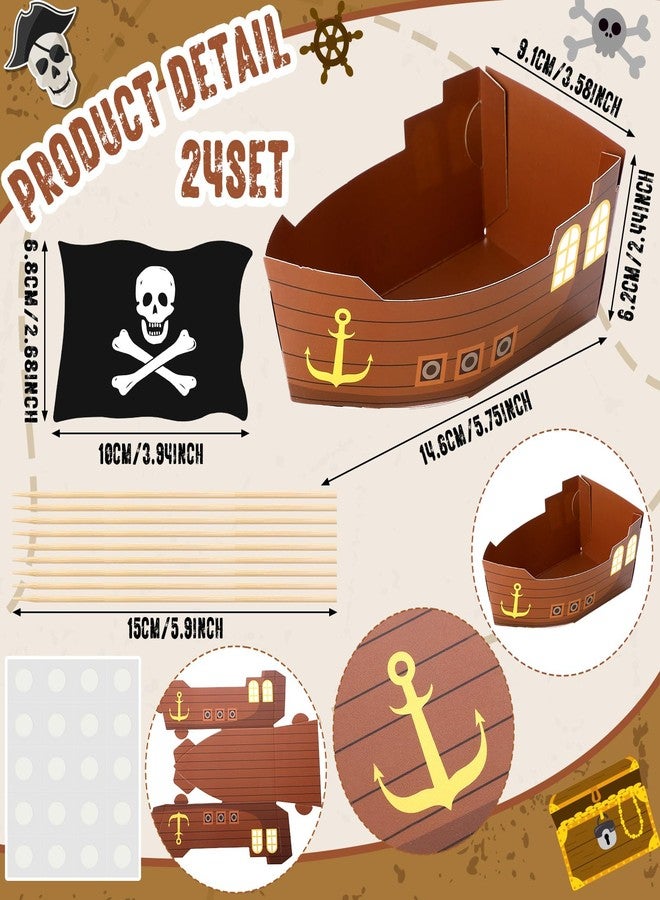 Jingmore 24 Pcs Theme Party Decorations Set Disposable Paper Food Serving Tray Boats Tray with Bamboo Sticks for Concession Food Carnivals Tropical Aloha Gasparill Pirate Party Supplies(Pirate) - Image 2