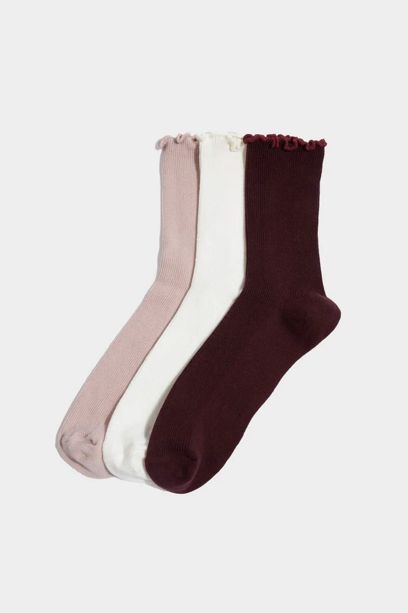 Defacto Woman Ruffled 3 Piece Cotton Long Sockss