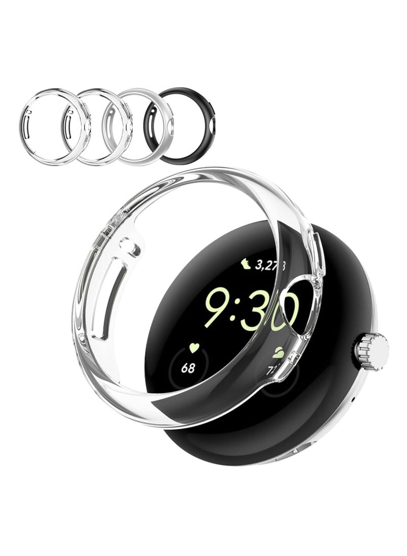 KASTWAVE 4 Packs Watch Case for Google Pixel Watch Anti-Scratch and Anti-Vibration Hard PC All-Around Protective Case No Screen Protector Included (Clear Black Sliver) - Image 1